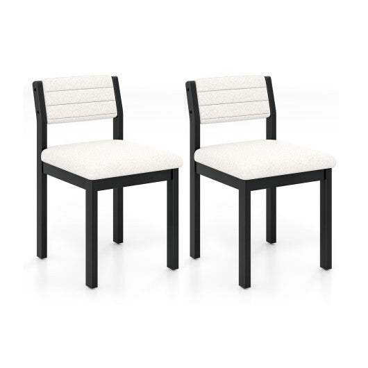 Set of 2 Dining Chairs Sherpa Upholstered Armless Chair with Wood Frame-White