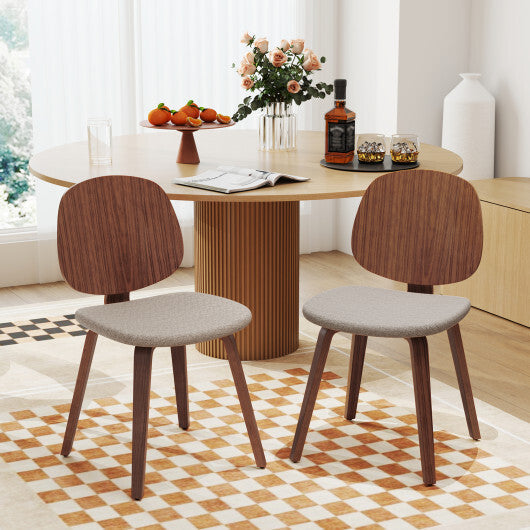 Wooden Dining Chair Set of 2 with Bentwood Frame and Padded Seat-Walnut