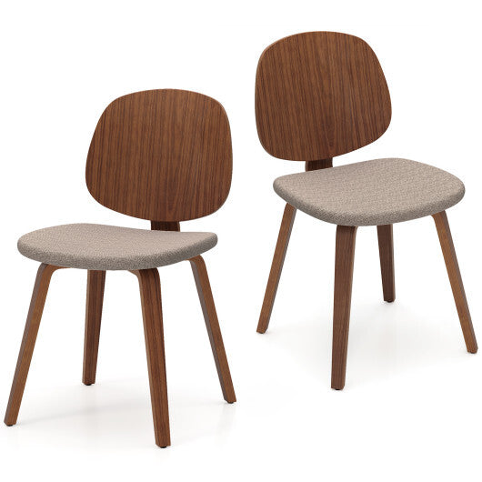 Wooden Dining Chair Set of 2 with Bentwood Frame and Padded Seat-Walnut