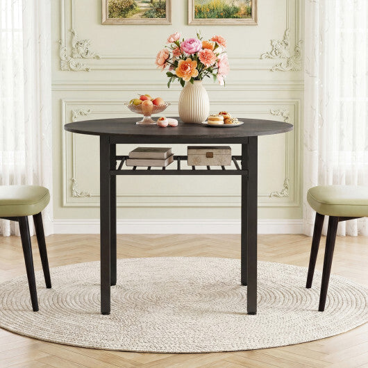 40" Round Kitchen Table with Storage Shelf and Metal Frame for 4 People-Gray