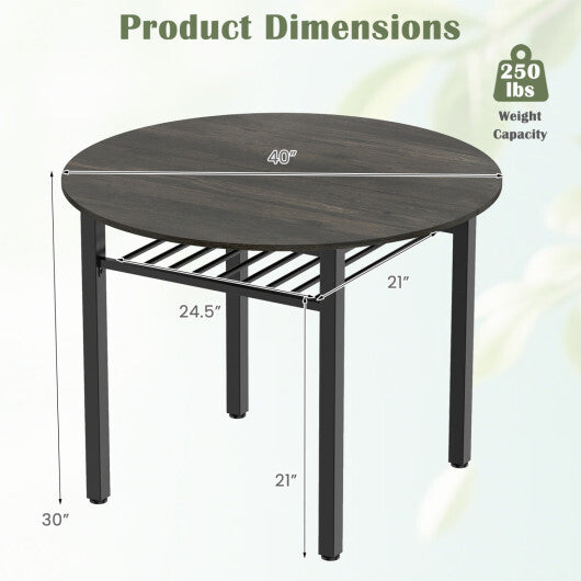 40" Round Kitchen Table with Storage Shelf and Metal Frame for 4 People-Gray