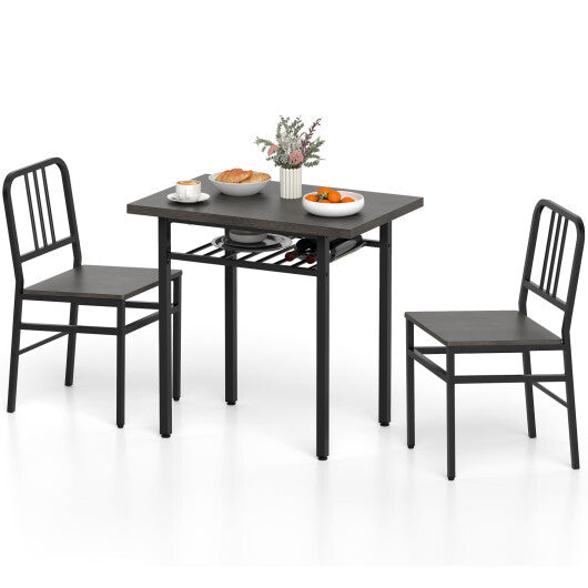 3-Piece Dining Table Set with Rectangular Kitchen Table and 2 Chairs-Rustic Brown