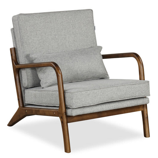 Modern Accent Chair with Rubber Wood Armrests and Removable Back-Gray