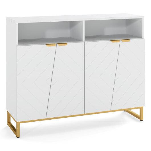 Modern Sideboard Cabinet with 4 Doors and Adjustable Shelves-White