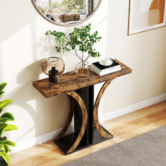 Console Table 39.5 Inch Rectangular Entryway Table with Geometric Frame-Gray