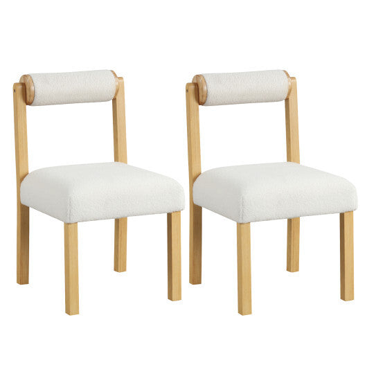 Wooden Dining Chair with Rubber Wood Frame and Cylinder Back Set of 2-White