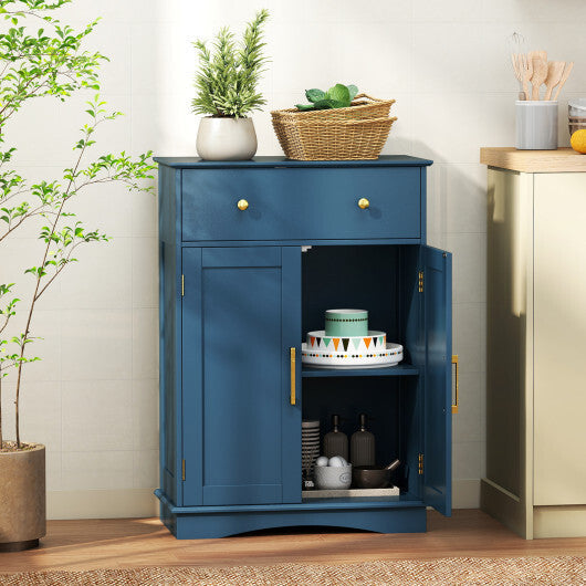 Floor Storage Cabinet with Doors Modern Buffet Sideboard with Drawer and Adjustable Shelf-Black