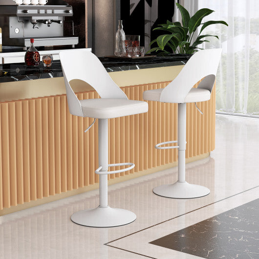 Bar Stools Set of 2 with Enlarged PU Leather Seat and Footrest-White