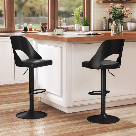 Bar Stools Set of 2 with Enlarged PU Leather Seat and Footrest-White