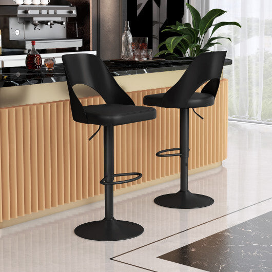 Bar Stools Set of 2 with Enlarged PU Leather Seat and Footrest-White