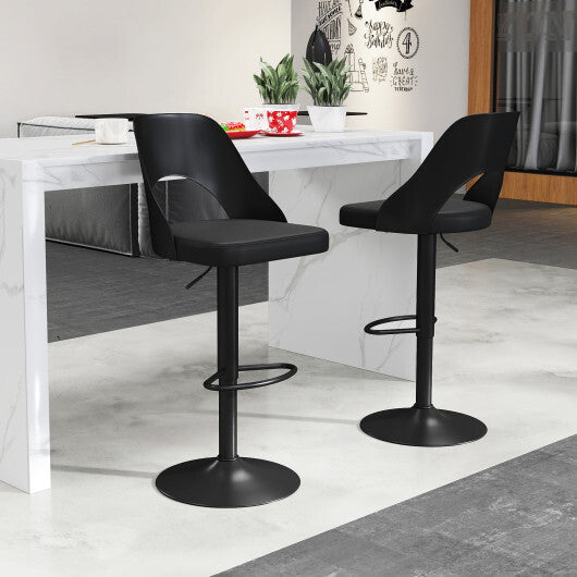 Bar Stools Set of 2 with Enlarged PU Leather Seat and Footrest-White
