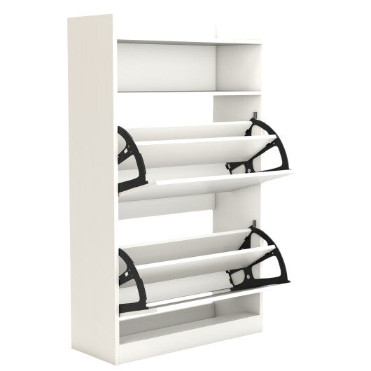 Shoe Storage Cabinet Hidden Shoe Rack with 2 Flip Drawers Adjustable and Removable Shelves-White