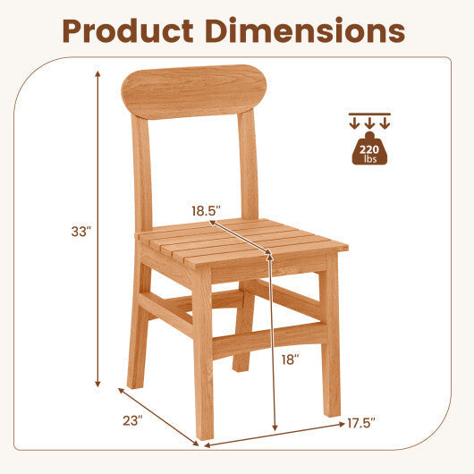 Patio Teak Wood Chair Armless Dining Chair with Slatted Seat