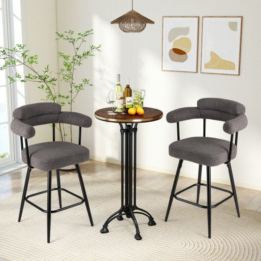 Swivel Bar Stool Set of 2 Counter Height Chairs with Curved Back and Arms-White