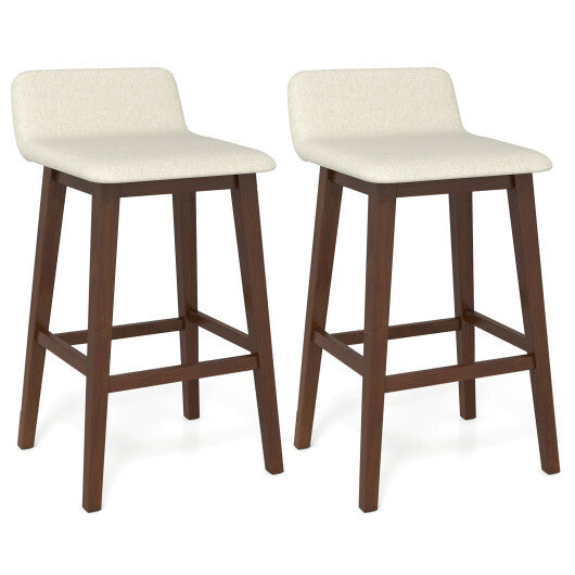 29 Inch Low-Back High-Top Chairs with Padded Seat and Rubber Wood Legs-White