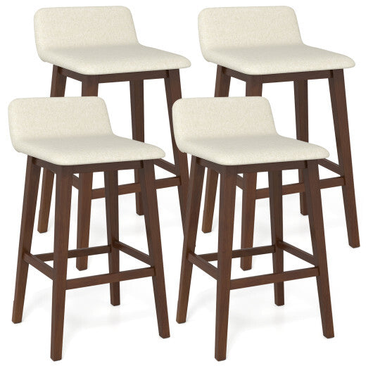 29 Inch Low-Back High-Top Chairs with Padded Seat and Rubber Wood Legs-White