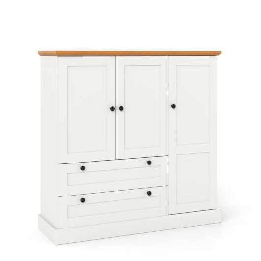 47.5 Inch Kitchen Freestanding Storage Cabinet with 3 Doors and 2 Large Drawers-White