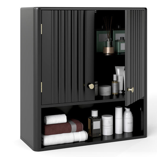 Fluted Bathroom Wall Cabinet with Open Shelf-Beige