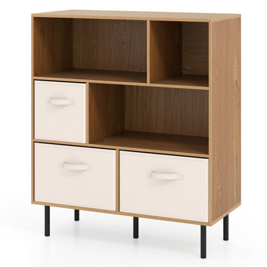 6-Cube Bookshelf with 3 Removable Folding Fabric Drawers for Living Room-Rustic Brown