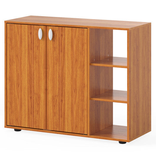 3-Tier Shoe Cabinet with Doors with Adjustable Open Shelves for Entryway-Natural