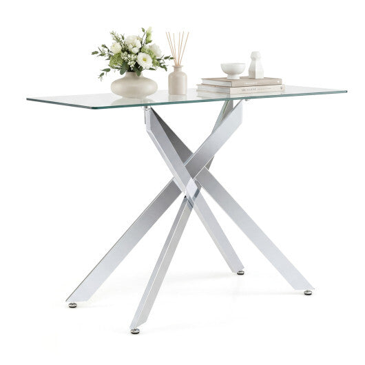 Glass Console Table Modern Entryway Table with Clear Tempered Glass Top-Silver