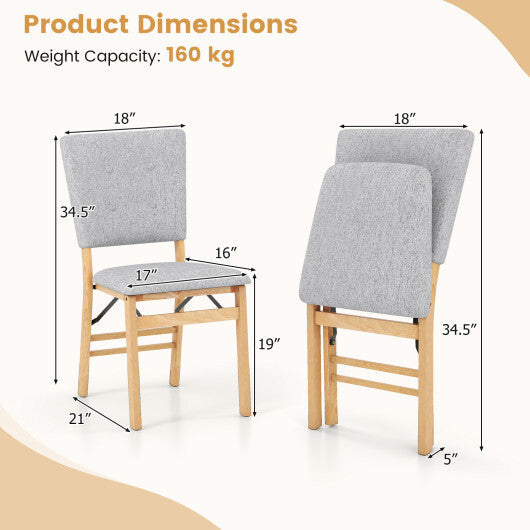 Foldable Dining Chair Set of 2 Armless Kitchen Chair with Padded Seat and Tilt Backrest-Beige