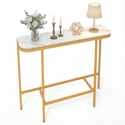 Console Table 44-Inch Entryway Table with Faux Marble Tabletop and Heavy-Duty Metal Frame-Gray