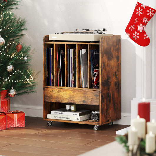 Record Player Stand Turntable Stand with Drawer and Record Holder-White