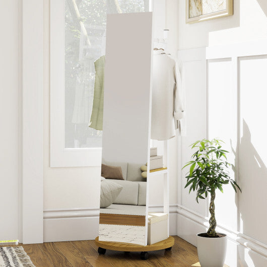 Coat Rack with Full Length Mirror Freestanding Coat Tree with 3 Hooks-Walnut