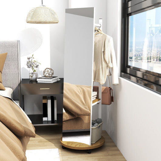 Coat Rack with Full Length Mirror Freestanding Coat Tree with 3 Hooks-Walnut