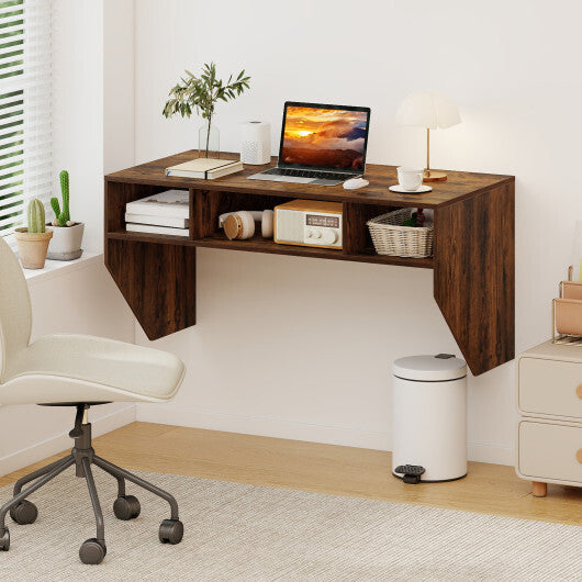 Wall-Mounted Computer Desk Floating Laptop Desk with 3 Storage Compartments-Black