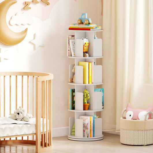 4-Tier Rotating Bookshelf 360 Display Rack with Dividers and Anti-falling Baffles-Natural