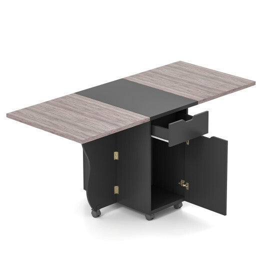 Folding Dining Table 3-in-1 Space-Saving Drop Leaf Kitchen Table with Lockable Wheels-Brown