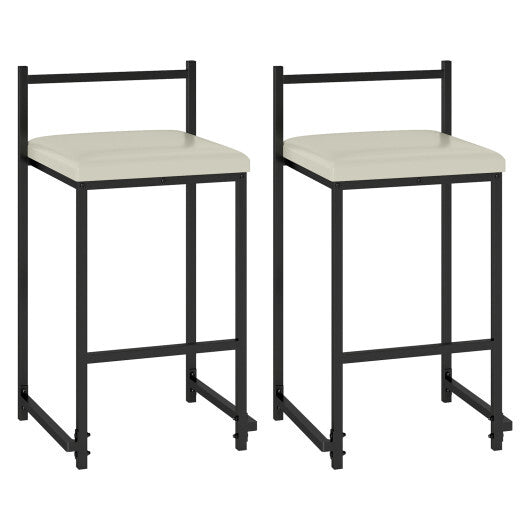 Set of 2 Stackable Counter Height Bar Stools PU Leather Upholstered with Footrest-Black