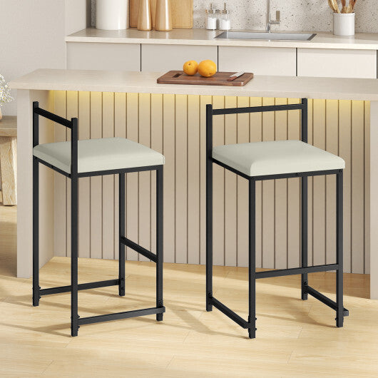 Set of 2 Stackable Counter Height Bar Stools PU Leather Upholstered with Footrest-Black