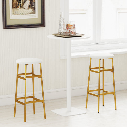 Bar Stools Set of 2 with Sturdy Metal Frame and Footrest-White