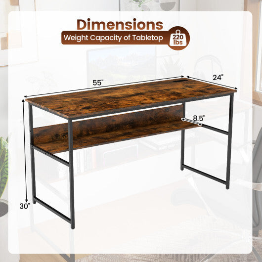 55 x 24 inch Computer Desk with Power Outlets and USB Ports-Black