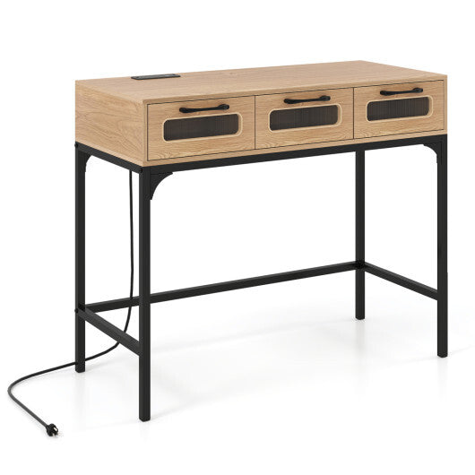 Console Table with LED Lighting and Charging Station for Living Room and Hallway-White