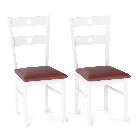 Wooden Dining Chairs Set of 2 Armless Kitchen Chairs with Hollowed Backrest-White