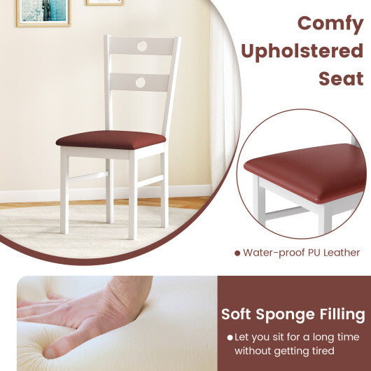 Wooden Dining Chairs Set of 2 Armless Kitchen Chairs with Hollowed Backrest-White