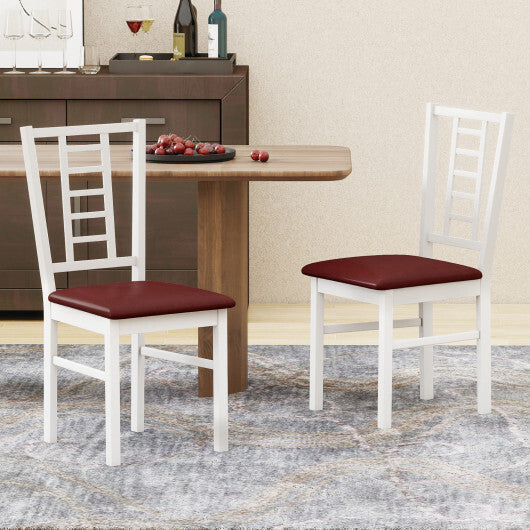 PU Leather Upholstered Wood Dining Chairs Set of 2-White