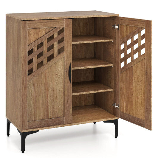 4 Tier Farmhouse Shoe Storage Cabinet with Removable Shelves and Metal Legs-Walnut