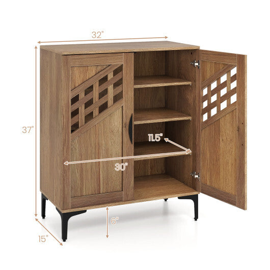4 Tier Farmhouse Shoe Storage Cabinet with Removable Shelves and Metal Legs-Walnut