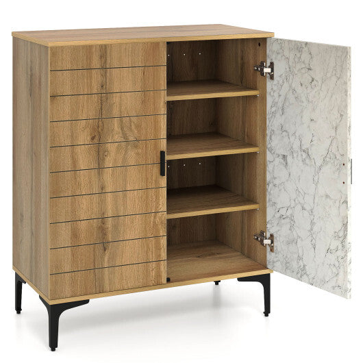 4 Tier Farmhouse Shoe Storage Cabinet with Removable Shelves and Metal Legs-Walnut
