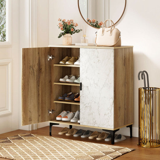 4 Tier Farmhouse Shoe Storage Cabinet with Removable Shelves and Metal Legs-Walnut