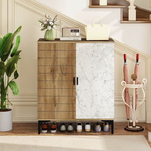 4 Tier Farmhouse Shoe Storage Cabinet with Removable Shelves and Metal Legs-Walnut