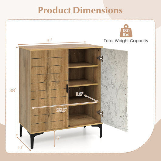 4 Tier Farmhouse Shoe Storage Cabinet with Removable Shelves and Metal Legs-Walnut