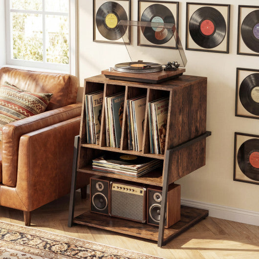 Record Player Stand on Wheels Rolling Turntable Stand with Power Outlets-Rustic Brown