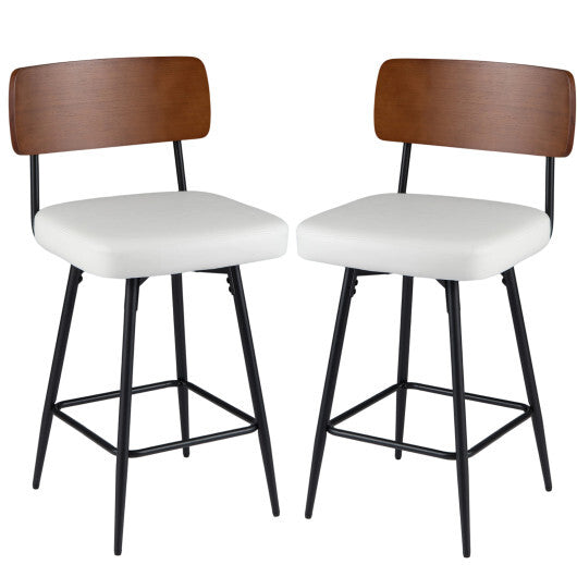 27 Inch Padded Counter Barstools Set of 2 with Metal Legs-White