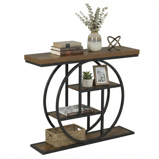 4-Tier Console Table 41 Inches Entryway Table with Storage Shelves-Brown